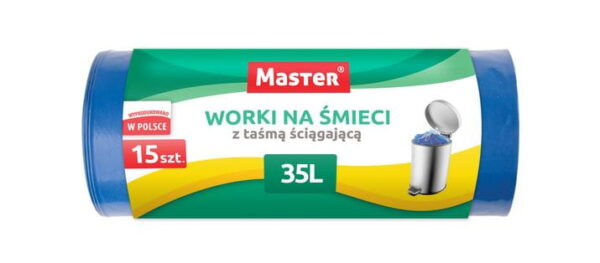 Worki z taśmą 35 litrów 15szt HDPE niebieskie