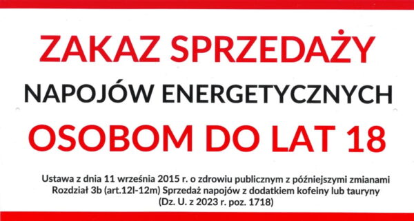 Tabliczka duża ZAKAZ SPRZEDAŻY NAPOJÓW ENERGETYCZNYCH