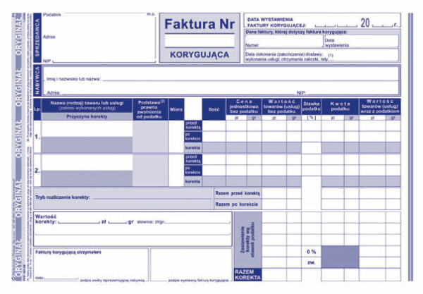 Faktura KORYGUJĄCA A5 - obrazek 2