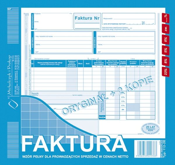 Faktura SPRZEDAWCA NABYWCA ODBIORCA netto